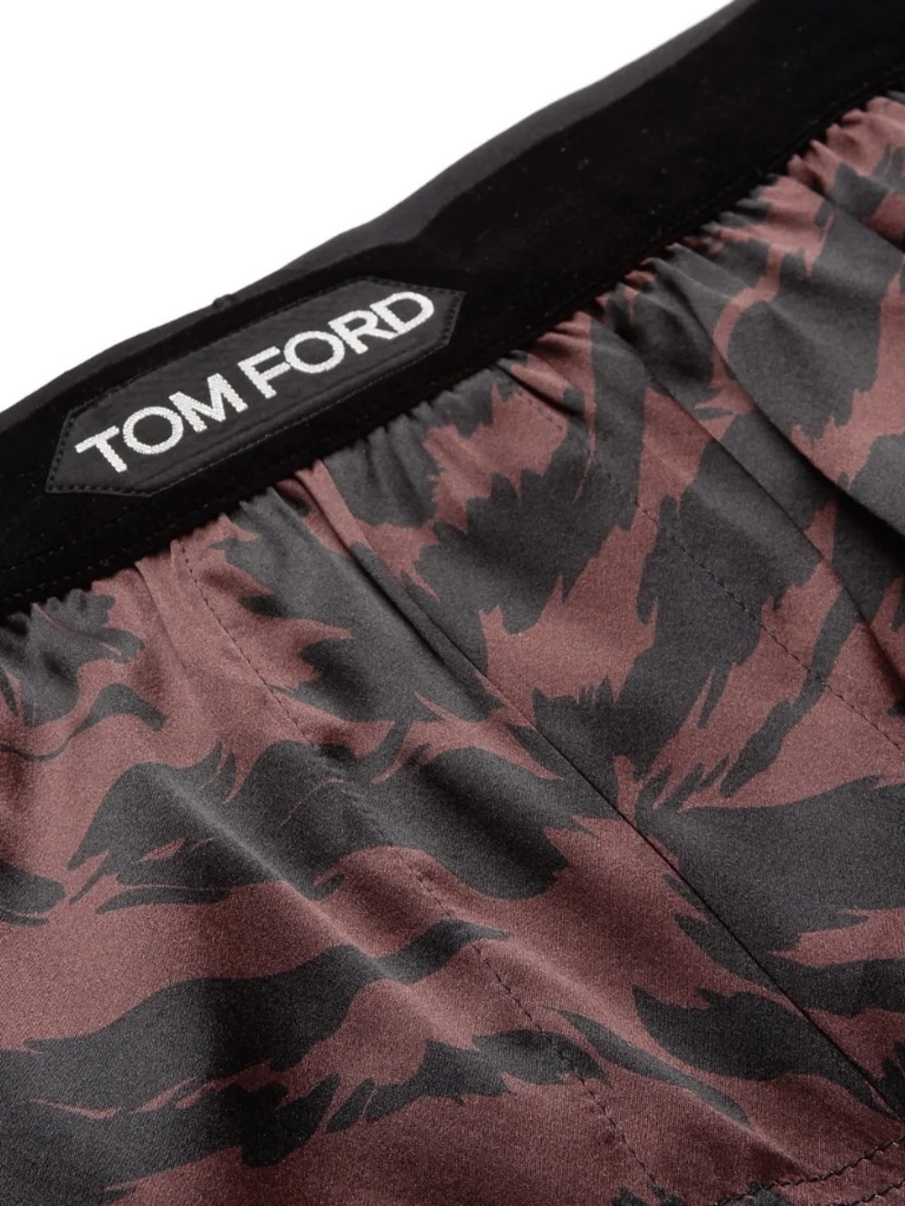 Tom Ford Brown Black Zebra Stretch Silk Logo Velvet Waistband Boxer Shorts